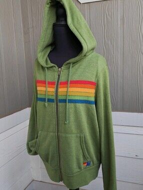 Aviator Nation Size S 5 Stripe Zip-Up Hoodie Unisex